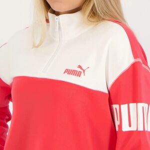 Puma Red and White Colorblock Half-Zip Top